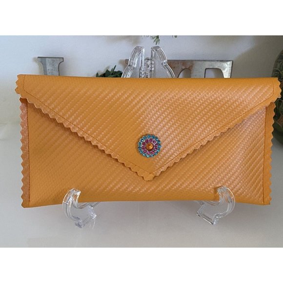 Stash Bag By John Galt Orange Clutch With Rhinestones Magnetic Close NWOT 9"X5" - Picture 16 of 16